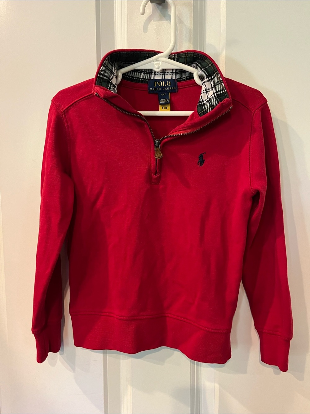 Polo Ralph Lauren Red with Plaid collar Quarter Zip for Boys, sizes 18 mo & 4T
